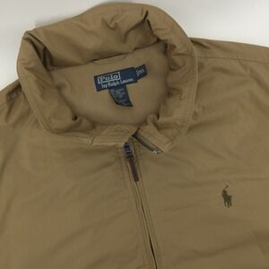 VTG Polo Ralph Lauren Lined Full-Zip Jacket Mens‎ XL Hidden Hood Tan